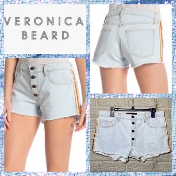 NWT MSRP $198 VERONICA BEARD Debbie Racer Stripe Frayed Shorts - Picture 1 of 11